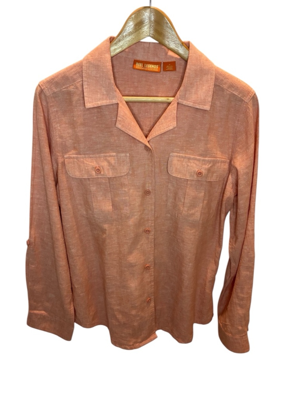 Reel Legends Top Women’s M Coral Linen Blend Button Down Utility LIKE NEW!